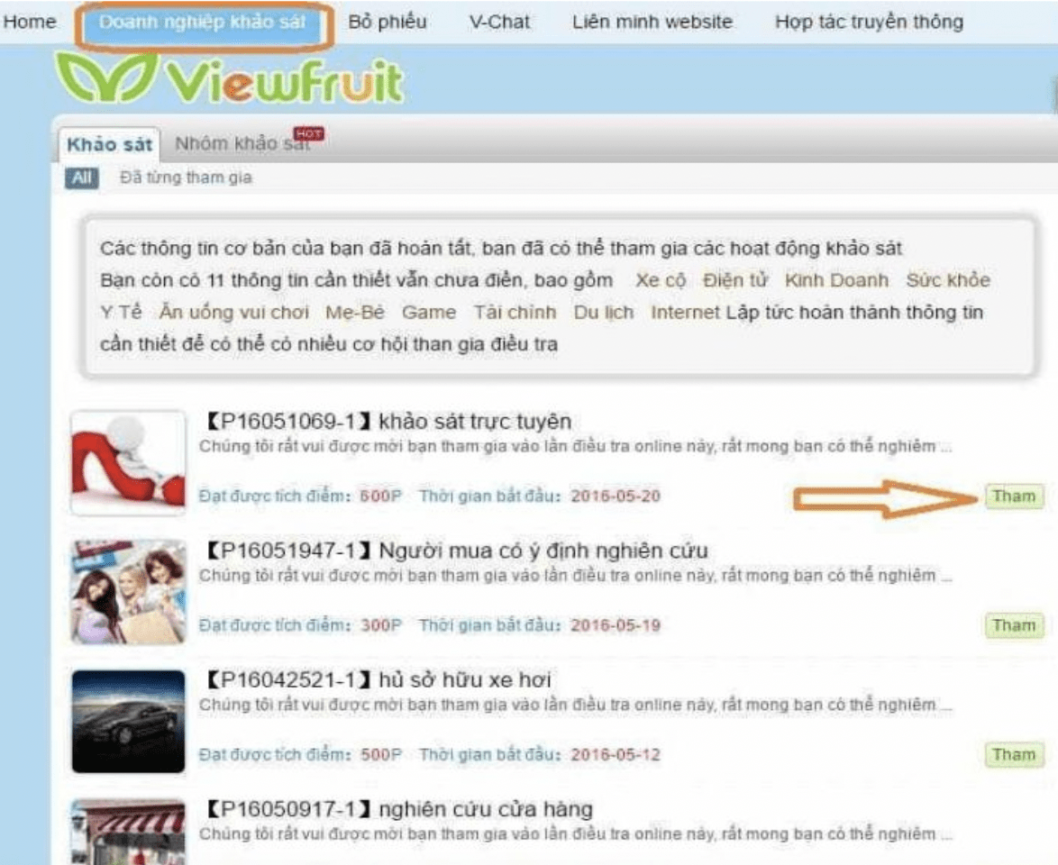 Khảo sát thanh toán nhanh chóng của Viewfruit