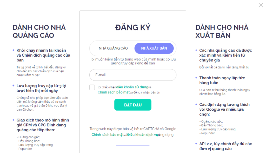 Giao diện đăng ký nhà sản xuất tại Evadav