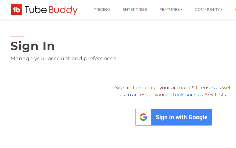 Sử dụng tài khoản Google để đăng ký Tube Buddy