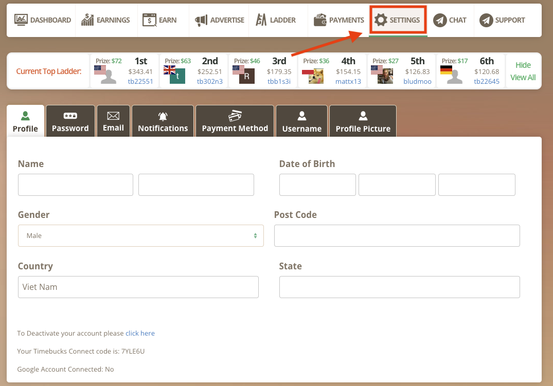 cập nhật thông tin tài khoản
