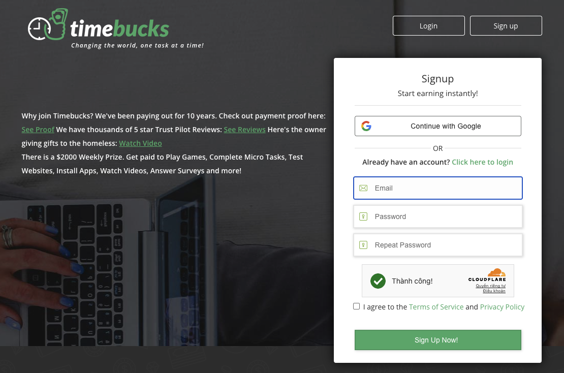 đăng ký tài khoản timebucks
